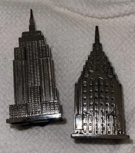 Set sale e pepe New York Chrysler & Empire State Buildings Godinger Silver Co#25A - Foto 1 di 3