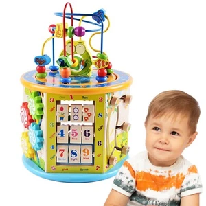 10in1 Würfel aus HOLZ Motorikwürfel Lernspielzeug Motorikschleife Spielzeug BABY - Bild 1 von 22