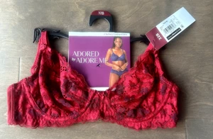 Adored by Adore Me Chelsey Bra Floral Lace Unlined Underwire Rio Red 32B - Picture 1 of 5