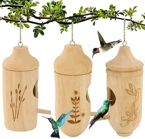 Hummingbird House - Natural Wooden Hummingbird Houses for Outside Hanging, Garde - Picture 1 of 6