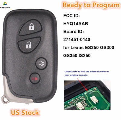Unlocked for Lexus Es350 Gs300 Gs350 Is250 Smart Remote Key Fob 271451-0140 Foto 1 de 4