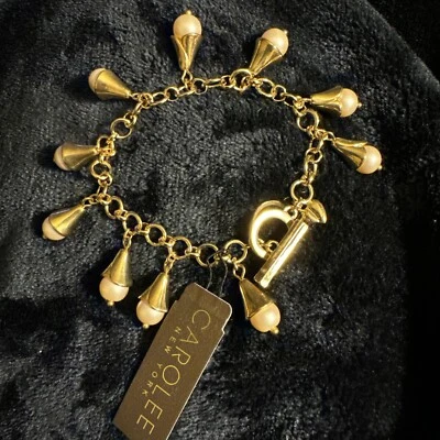 Carolee Signed Womens Gold Tone Fashion Bracelet with White Faux Pearls New - Image 1 of 4