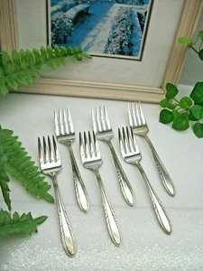 6 National Silver FLAME Silverplate Salad Forks 1938 - Picture 1 of 4