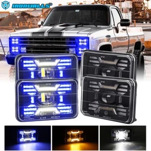 4pcs 4x6" LED Headlights Hi/Lo Beam DRL Amber Blue For Chevy C10 Pickup 1980-86 - Picture 1 of 12