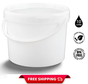 Contenedor de almacenamiento de cubo de 10 L bañeras de cubo + tapa mango de plástico alimentación para mascotas GRADO ALIMENTICIO - Imagen 1 de 5