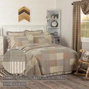 Sawyer Mill Charcoal Patchwork King Quilt. VHC Brands. Gray, Brown, Tan - Picture 1 of 3