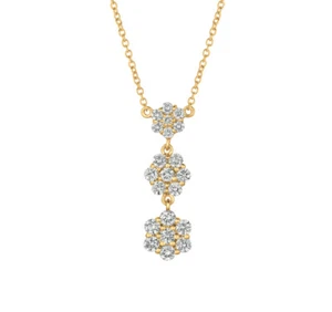 1.25 Carat Natural Diamond Flower Drop Necklace 14K Yellow Gold G SI 18'' - Picture 1 of 4