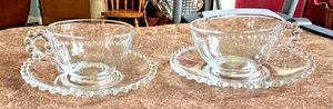 2 Great Vintage Imperial Candlewick Clear Glass Cup & Saucer Sets - Picture 1 of 8