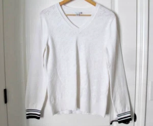 CUTTER & BUCK Damen L weiß Pullover V-Ausschnitt Baumwolle Golf Tennis Preppy SAUBER - Bild 1 von 12