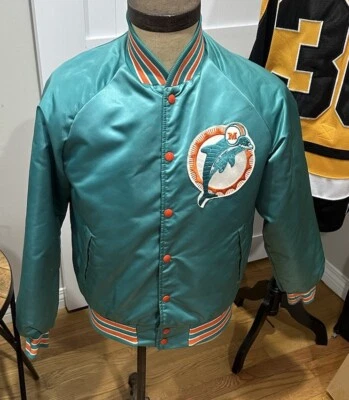 Vintage Miami Dolphins Stahl Urban Double Sided Satin Lined Bomber Jacket Mens S - Image 1 of 4