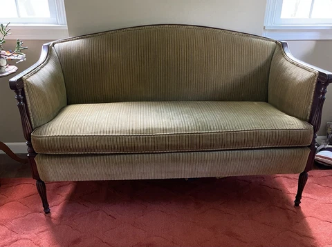 Antique Mahogany Camel Back Loveseat Settee, Circa 1920, PICK UP ONLY Cover