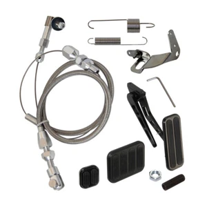 Billet Gas Pedal w/Brake + Clutch Pad & 36" Throttle Cable Bracket Spring Kit - Picture 1 of 10