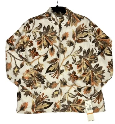 Chaqueta polar floral con cremallera completa Alfred Dunner para mujer talla pequeña suave primera escarcha Foto 1 de 4