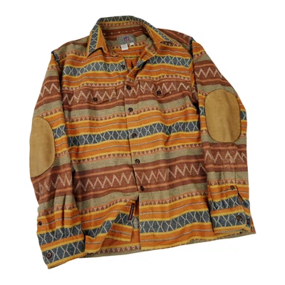 Territory Ahead Shirt Mens Medium Aztec Pattern Suede Elbow Patches Shacket 🔥 - Image 1 of 4