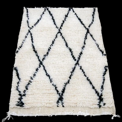 Moroccan Berber Rug 2x3 Wool Beni Ourain Handmade Tribal Neutral scandi Boho Rug - Image 1 of 4