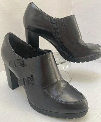 Clarks Elipsa Mae Womens 9.5 Shoes Leather Chunky Block High Heel Boots Oxford - Image 1 of 4