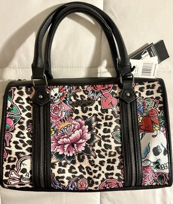 Ed Hardy Cheetah Skull and Roses Tattoo Design Satchel Crossbody Bag Viral NWT - Image 1 of 4