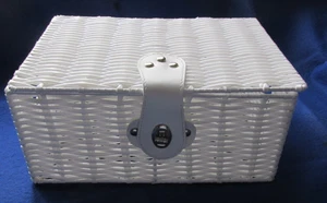 Storage Basket Resin Wicker Woven Hamper Box With Lid & Leather Lock - Picture 1 of 3