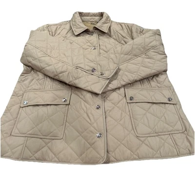 Chico's Tan/Taupe Quilted Lightweight Mid Length Jacket Snap Front Size 4 US 20 - Image 1 of 4