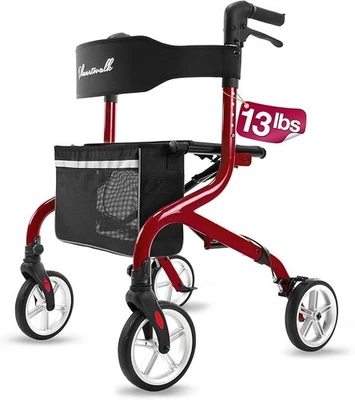 Planetwalk Super Lightweight Rollator Walker w/ Seat & Brakes Red OPEN BOX - Image 1 of 4