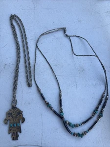 VTG KACHINA DANCER With Blue Stone PENDANT NECKLACE Silvertone And Necklace - Picture 1 of 8