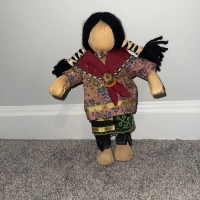 Винтажная кукла ручной работы из кукурузной шелухи, индейская девочка - Изображение 1 из 4