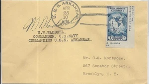 1934 USS Arkansas BB-33 to Brooklyn, NY signed by C.O. (N9175) - Picture 1 of 1