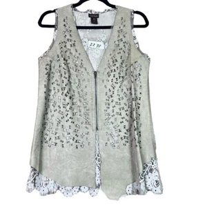 Multiples Vest Womens Small Vegan Leather Floral Lace Boho Hippy Lagenlook - Picture 1 of 11