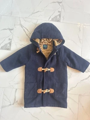 Mini Boden Kids Wool Hooded Toggle Navy Blue Duffle Coat Jacket Size 12-18M - Image 1 of 4