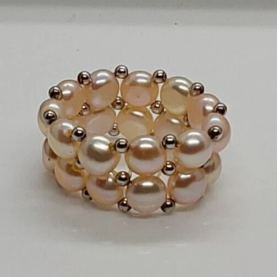 Кольцо эластичное с двумя нитями пресноводного жемчуга цвета слоновой кости 5,4-5,8 мм - Изображение 1 из 4