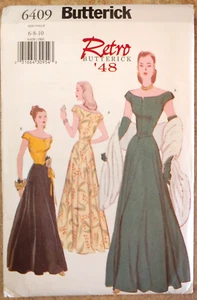 ABITO DA SERA BUTTERICK RETRÒ 1948 DESIGN PATTERN 6409 6 8 10 MISSES NON TAGLIATO - Foto 1 di 9