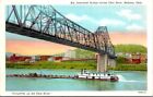 Postcard Steamer Pushes Barge Interstate Bridge On Ohio River Bellaire Oh  V771