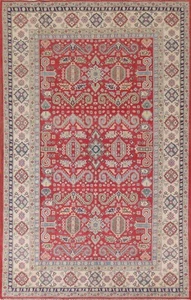 All-over Pattern Kazak Area Rug 7x10 ft. Hand-knotted Wool Red/ Ivory Carpet - Picture 1 of 12