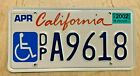 California Disabled Handicapped Person License Plate " Dp A 9618 "  Wheelchair