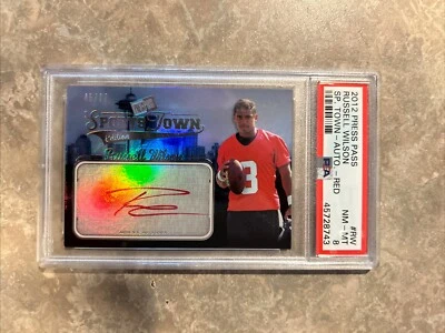 RUSSELL WILSON 2012 PRESS PASS SPORTS TOWN /99 REDINK  AUTO PSA 8 SSP 30 - Image 1 of 2