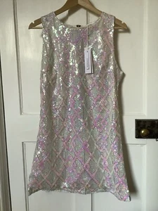 BNWT Glamorous sequin minidress L approx UK 12 60’s style white/ iridescent - Picture 1 of 5