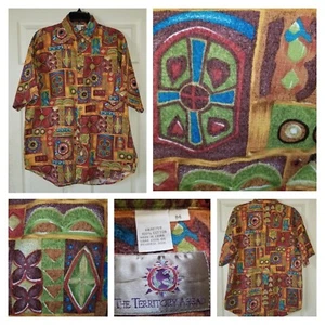 The Territory Ahead Shirt Mens Medium Orange Rust Southwest Aztec Short Sleeve - Picture 1 of 12