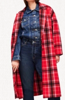 Old Navy Soft Brushed Tartan Red Plaid Long Coat Women's Plus 3X Overcoat Winter - Image 1 of 4