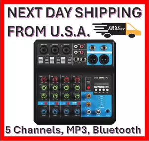 5-CHANNEL MIXER with Bluetooth MP3 Phantom-Power Fx for Stage, Studio, Recording - Picture 1 of 9
