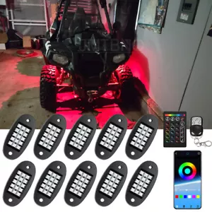 10Pod RGB LED Rock Light Bluetooth Underglow Lamp for CAN AM POLARIS RZR ATV UTV - Picture 1 of 16