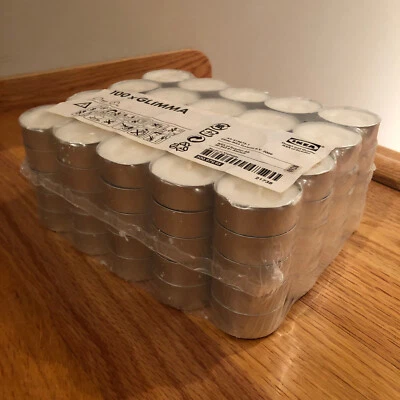 IKEA 100 velas de luz de té blanco sin perfume GLIMMA ~ NUEVO paquete envuelto en retráctil Foto 1 de 4