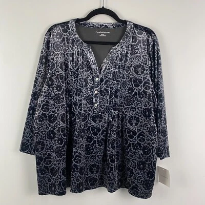 Croft & Barrow бархата пинтак блузка размер маленький XL черный серый цветочный 3/4 рукав - Изображение 1 из 4