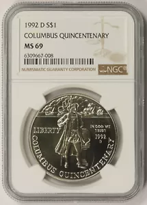 1992-D Columbus Quincentenary Modern Silver Commemorative Dollar $1 MS 69 NGC - Picture 1 of 4