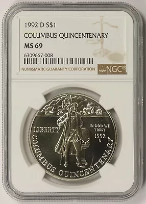 1992-D Columbus Quincentenary Modern Silver Commemorative Dollar $1 MS 69 NGC - Image 1 of 4