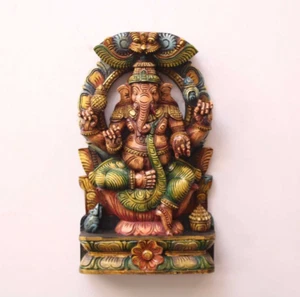 Ganesha Statue Wooden Wall Hanging Sculpture Vintage Temple Carving Ganapati Art - Picture 1 of 4