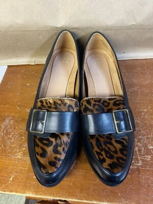 NATURALIZER Melanie Black Dyed Cow Fur Leather Loafer Big Buckle Slip On Sz 8.5 - Image 1 of 4