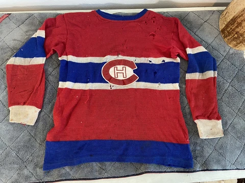 Vintage 1950s Montreal Canadians Youth/Child Knit Wool Jersey Sweater NHL Hockey Cover