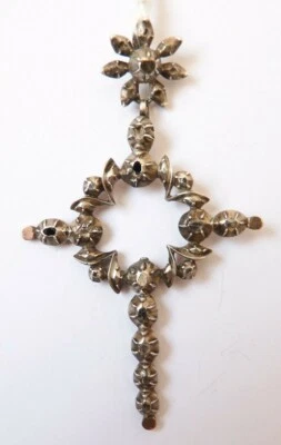 Croix OR + argent + diamants bijou normand régional 19e gold diamond cross - Photo 1/4
