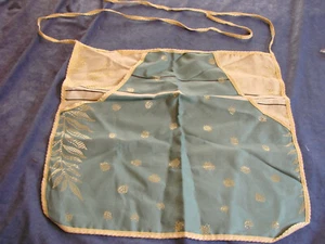 Vintage 40s Damask Hostess Apron Blue VGC Fancy Botanical Half - Picture 1 of 6