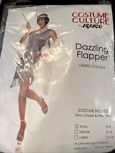 Grey Flapper Womens Costume Dress Roaring 20s 1920s Dazzling Flapper Small 4-6 - Picture 1 of 6